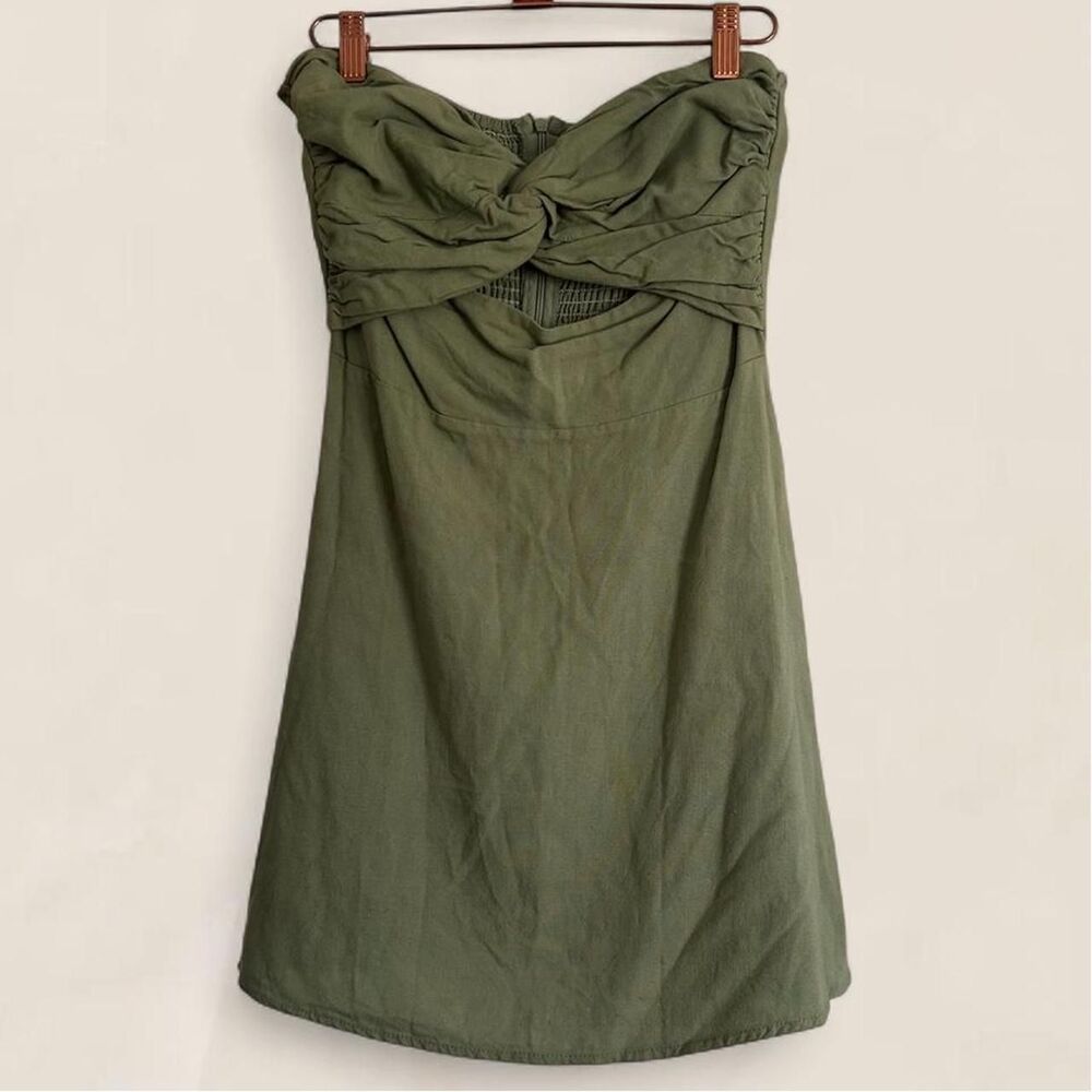 Princess Polly strapless green mini dress cotton linen Size 2
